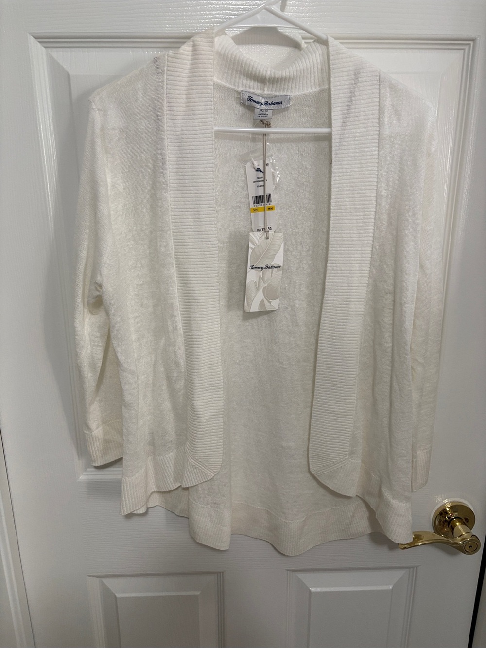 Tommy Bahama Cream Open-Front Sweater Collar Cardigan NEW WITH TAGS